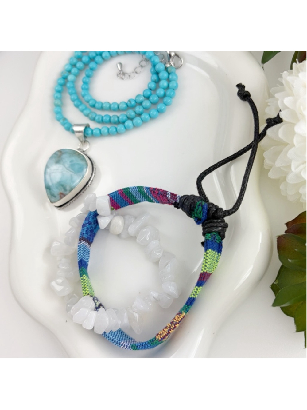 Jewelry Set Lot Blue Larimar Pendant Turquoise Chain 925 Sterling Silver Overlay - Picture 4 of 9